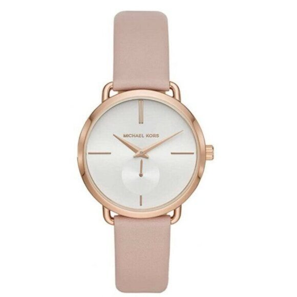 Michael Kors Rose Gold Leather Watch MK2907 Portia Three-hand Blush
